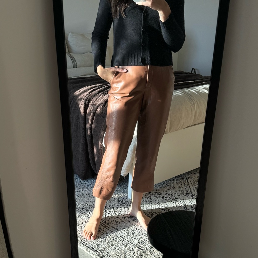 Babaton Leather Cropped Pants - Camel